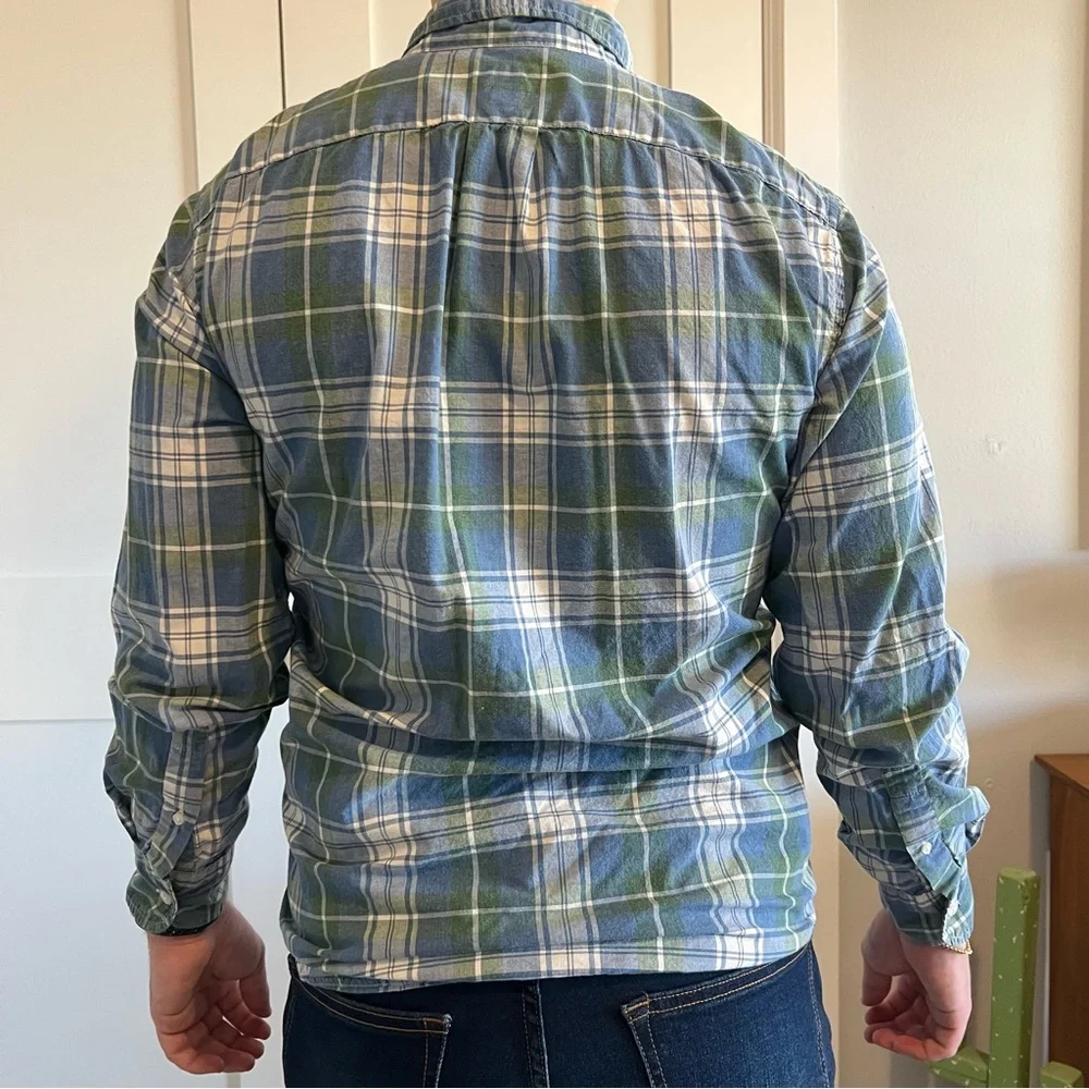 J. Crew Casual Blue and Green Plaid Shirt Size Small Slim